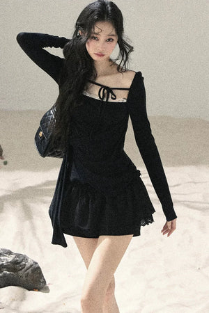 Long Sleeve Square Neck Lace Top