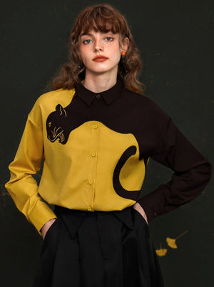 Long Sleeved Contrasting Leopard Shirt