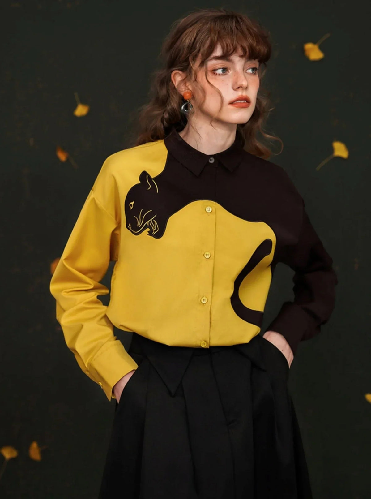Long Sleeved Contrasting Leopard Shirt