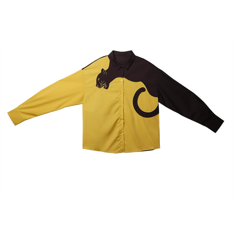 Long Sleeved Contrasting Leopard Shirt