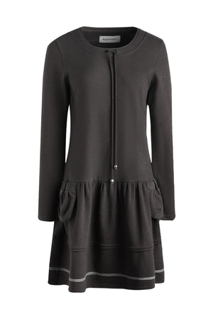 Long-Sleeved Knit Round Neck Tie Dress