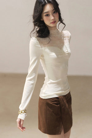 Long-Sleeved Lace Yoke Top