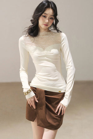 Long-Sleeved Lace Yoke Top