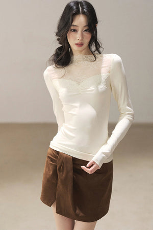 Long-Sleeved Lace Yoke Top
