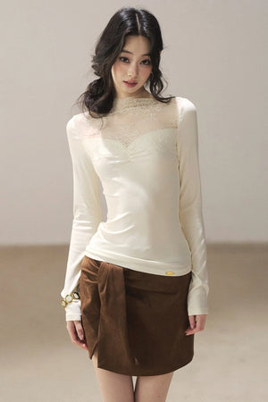 Long-Sleeved Lace Yoke Top