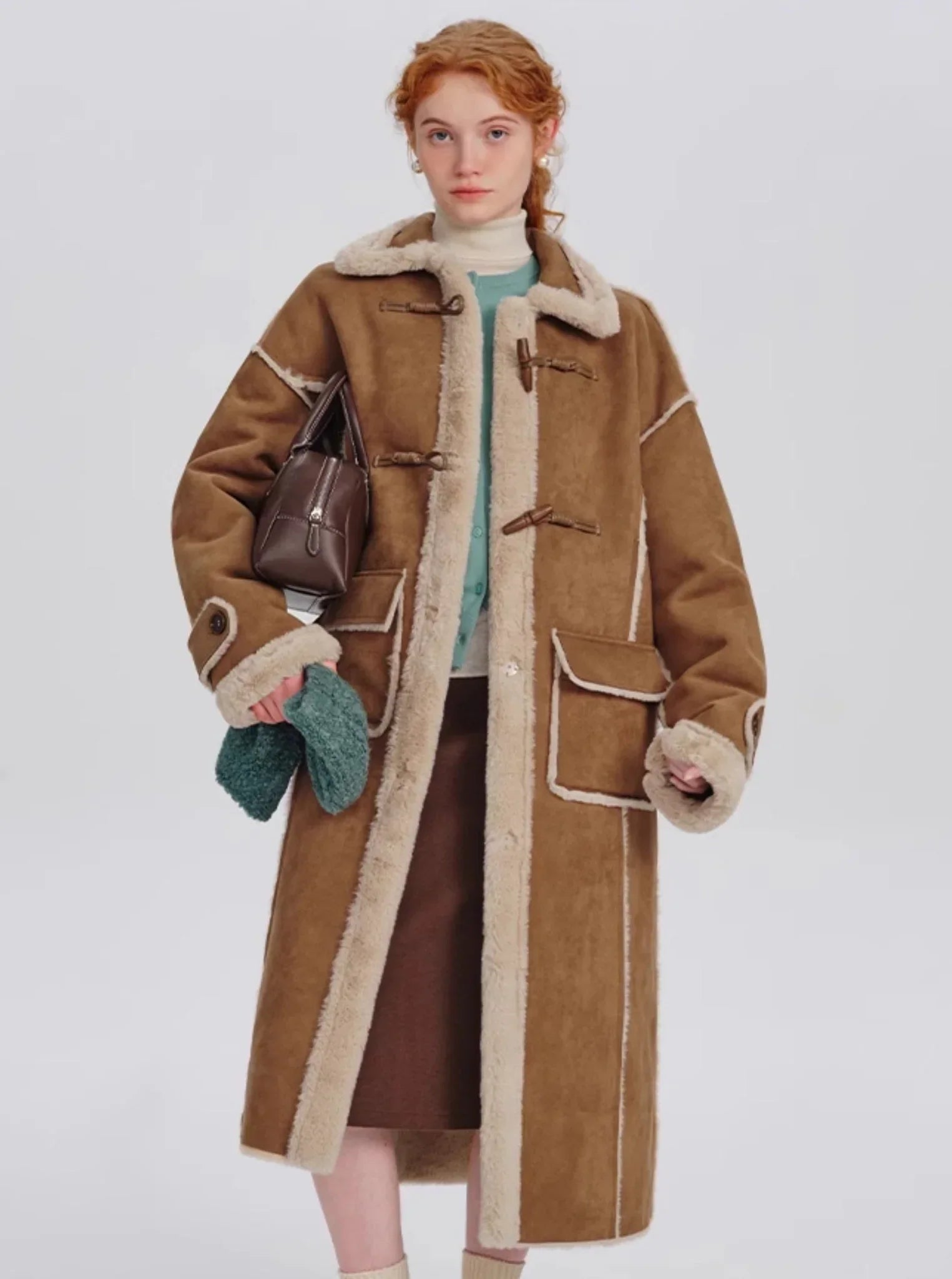 Long suede lambswool coat