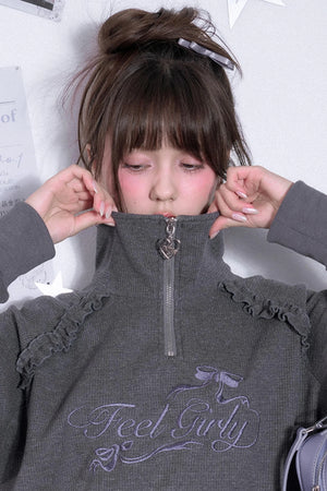 Loose Casual Waffle Long-Sleeve Top
