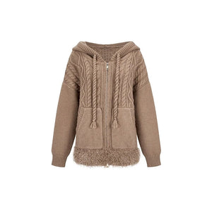 Loose hooded cable twist pattern thermal jacket