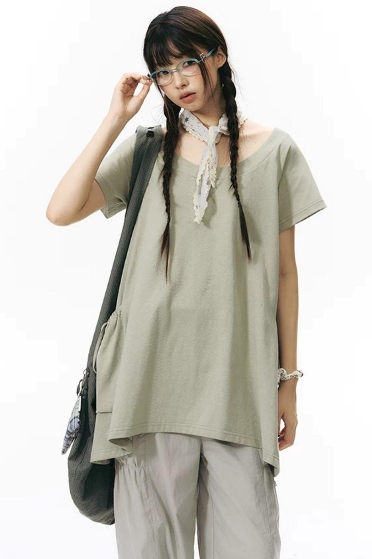 Loose Irregular Large Pocket Short-Sleeve T-Shirt