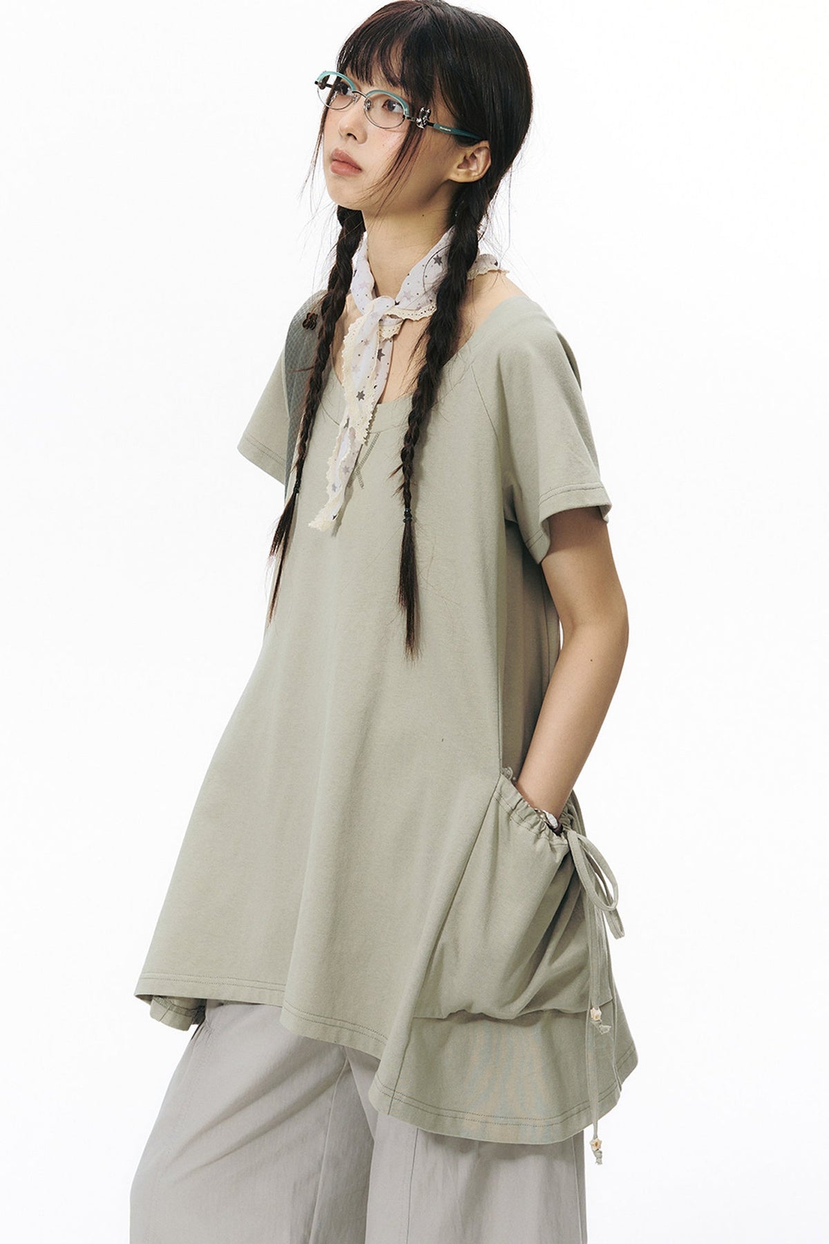 Loose Irregular Large Pocket Short-Sleeve T-Shirt