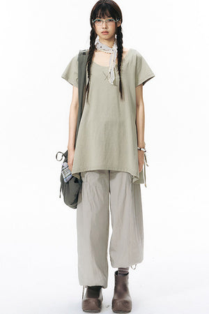 Loose Irregular Large Pocket Short-Sleeve T-Shirt