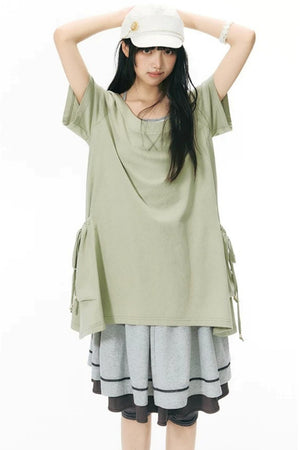 Loose Irregular Large Pocket Short-Sleeve T-Shirt