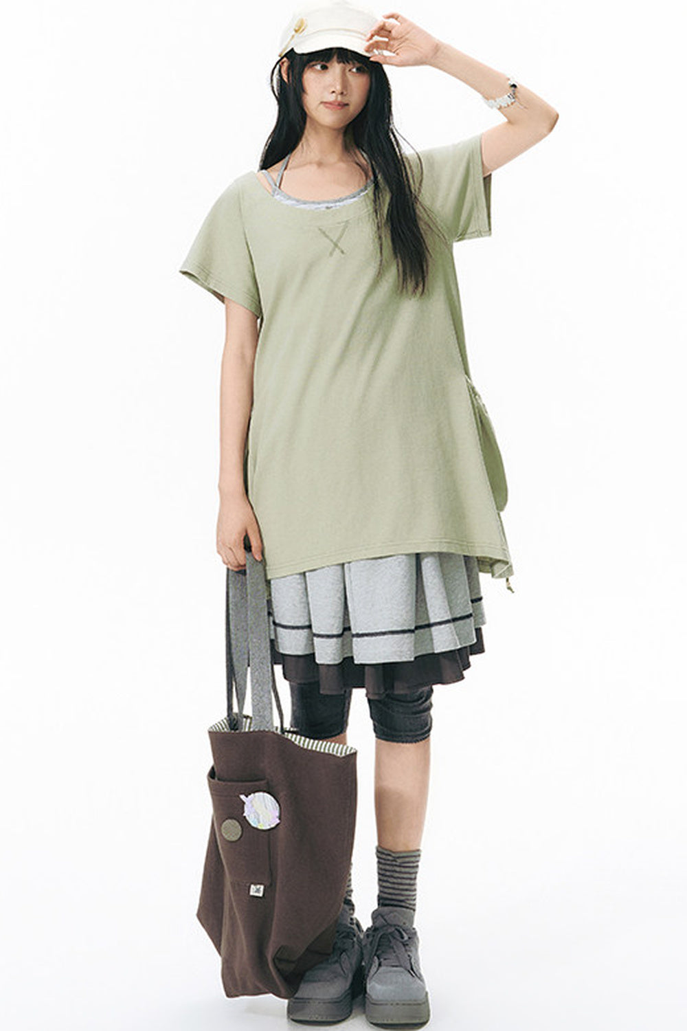Loose Irregular Large Pocket Short-Sleeve T-Shirt