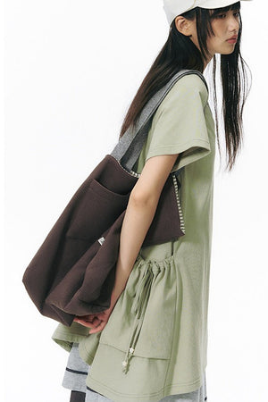 Loose Irregular Large Pocket Short-Sleeve T-Shirt