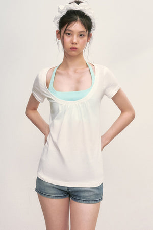 Loose Layered-Look Halter Two-Piece Top Set