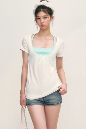 Loose Layered-Look Halter Two-Piece Top Set
