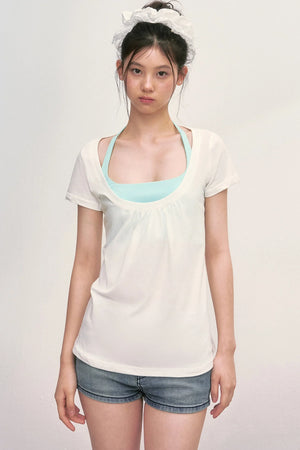 Loose Layered-Look Halter Two-Piece Top Set