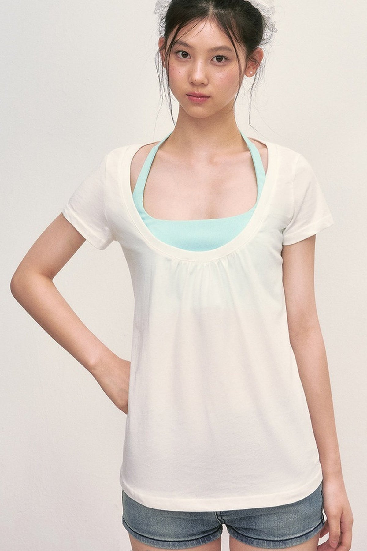 Loose Layered-Look Halter Two-Piece Top Set