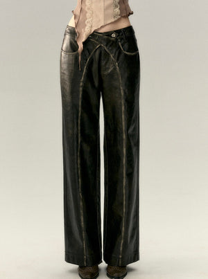 Loose rubbing pu leather pants