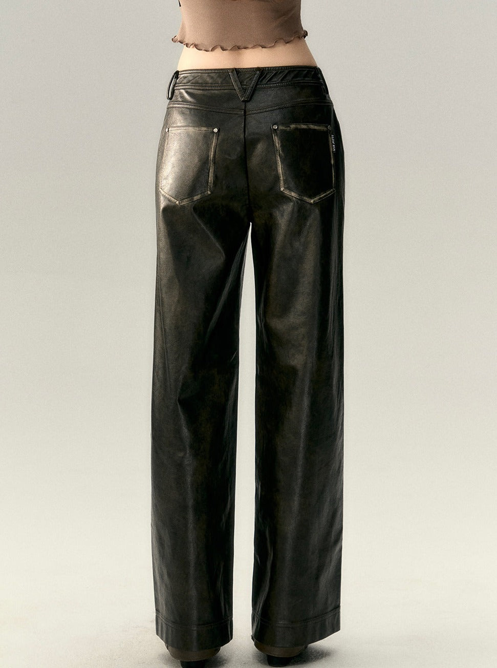 Loose rubbing pu leather pants