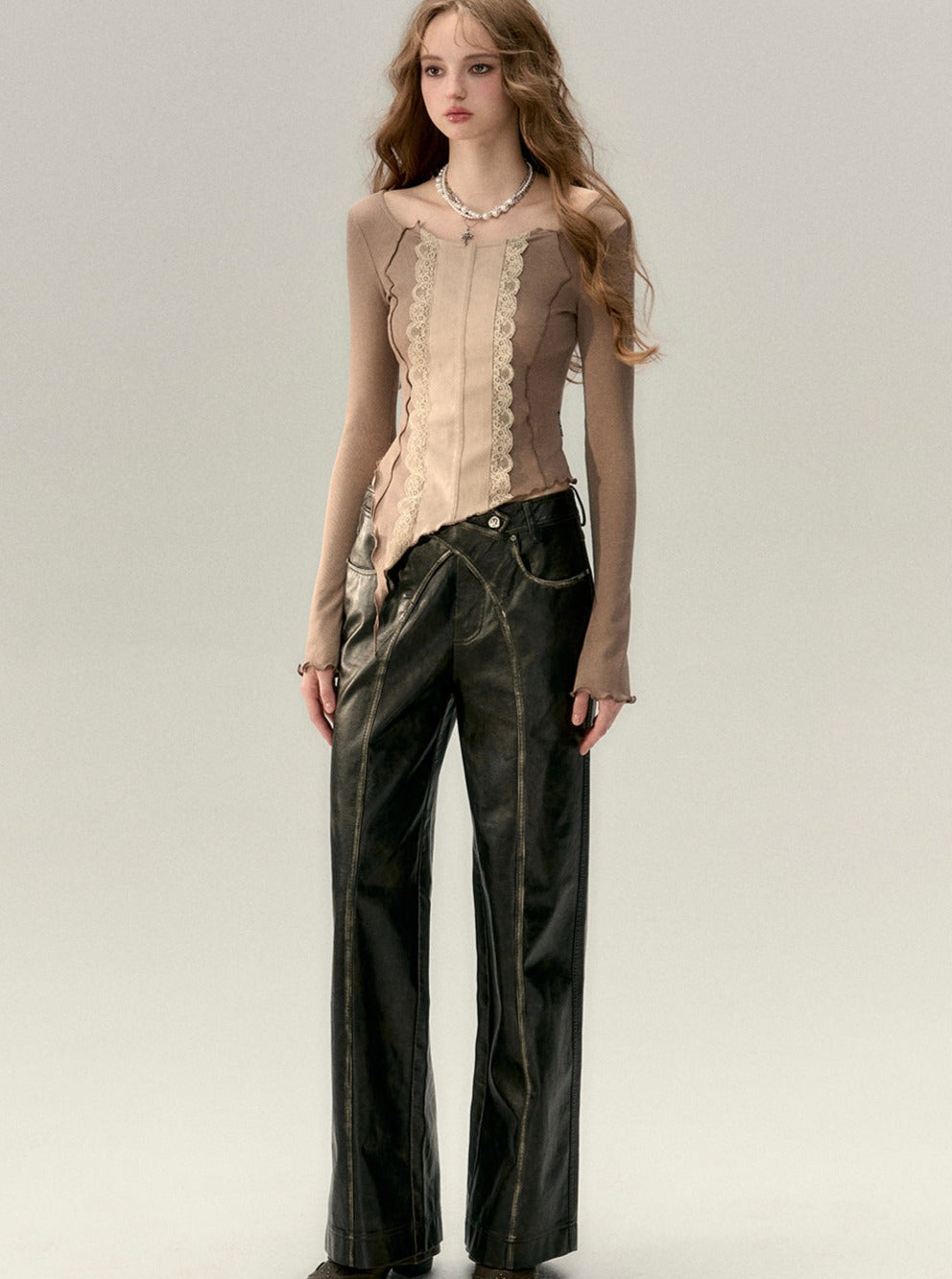 Loose rubbing pu leather pants