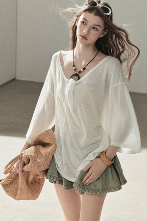 Loose Sheer Knotted Cover-Up Top