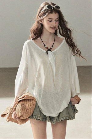 Loose Sheer Knotted Cover-Up Top