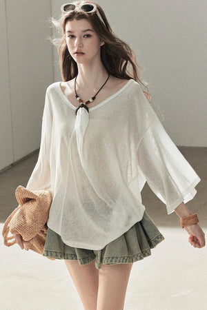 Loose Sheer Knotted Cover-Up Top