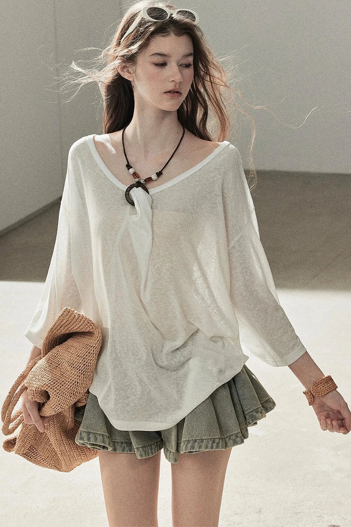 Loose Sheer Knotted Cover-Up Top