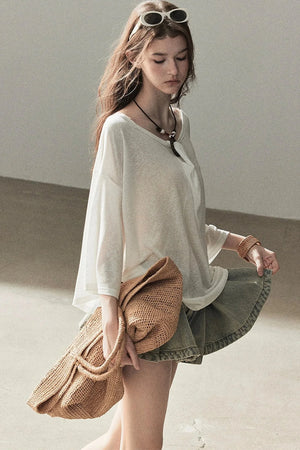 Loose Sheer Knotted Cover-Up Top