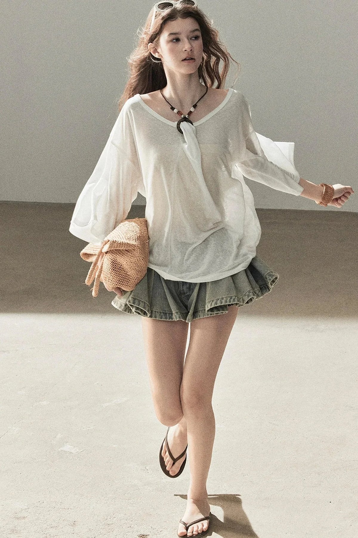 Loose Sheer Knotted Cover-Up Top
