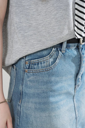 Loose Short-Sleeved Striped Shawl T-Shirt and Denim Skirt Set-Up