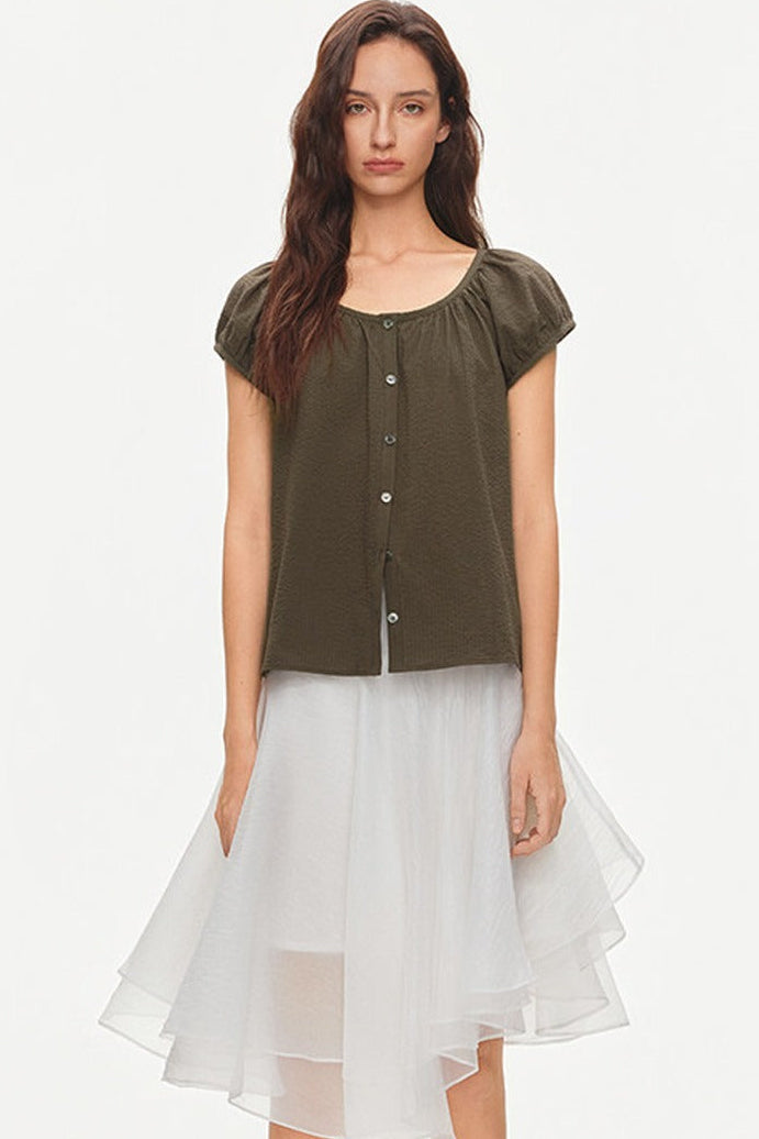 Loose Textured Cotton Seersucker Shirt