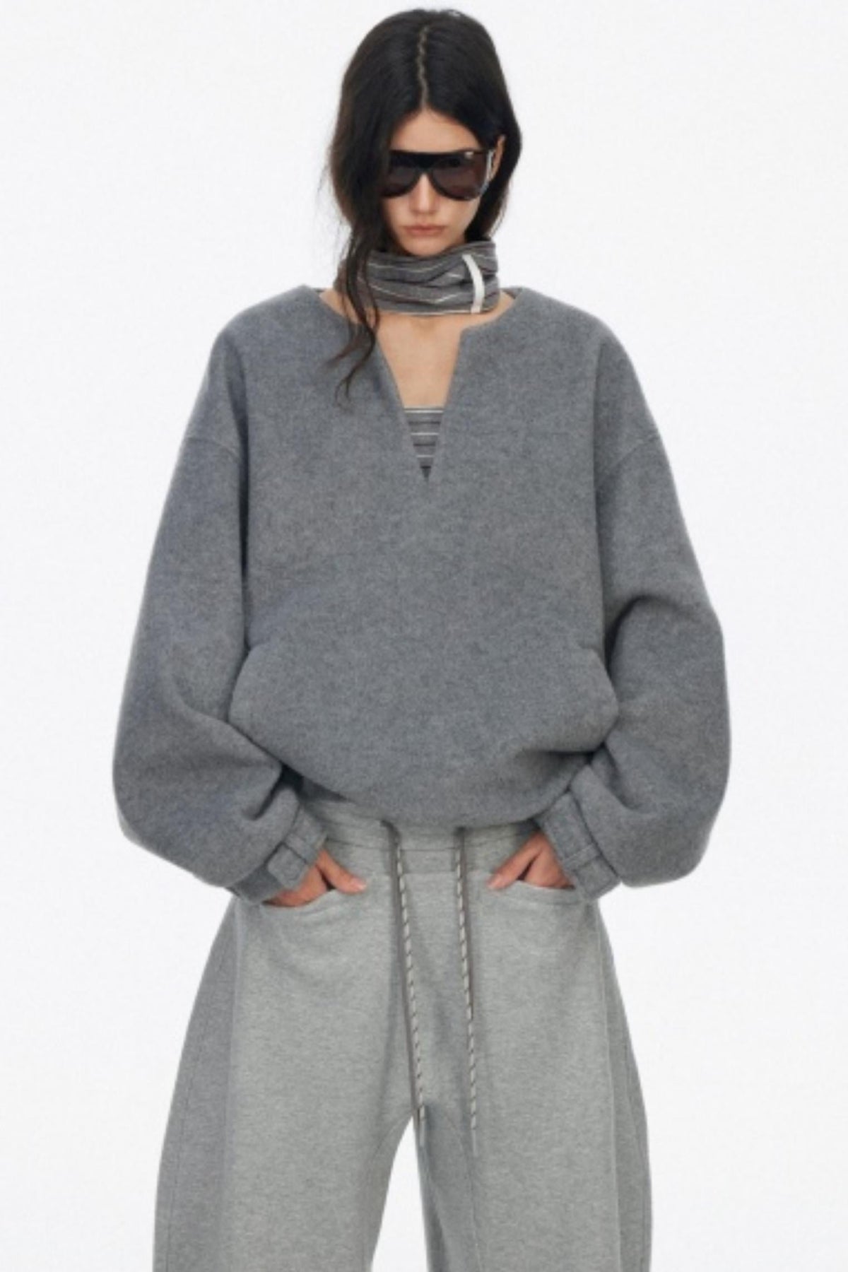 Loose Wool V-Neck Knit Sweatshirt