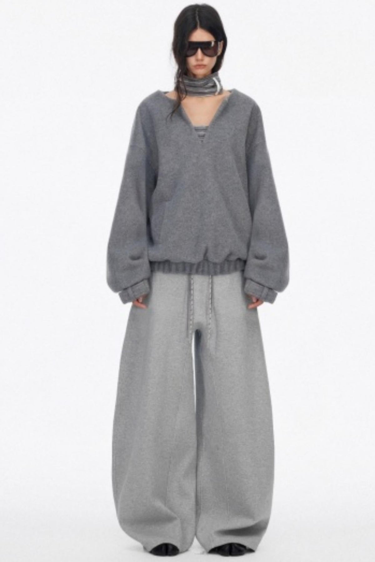 Loose Wool V-Neck Knit Sweatshirt