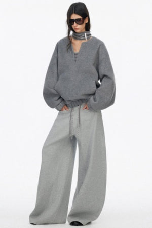 Loose Wool V-Neck Knit Sweatshirt