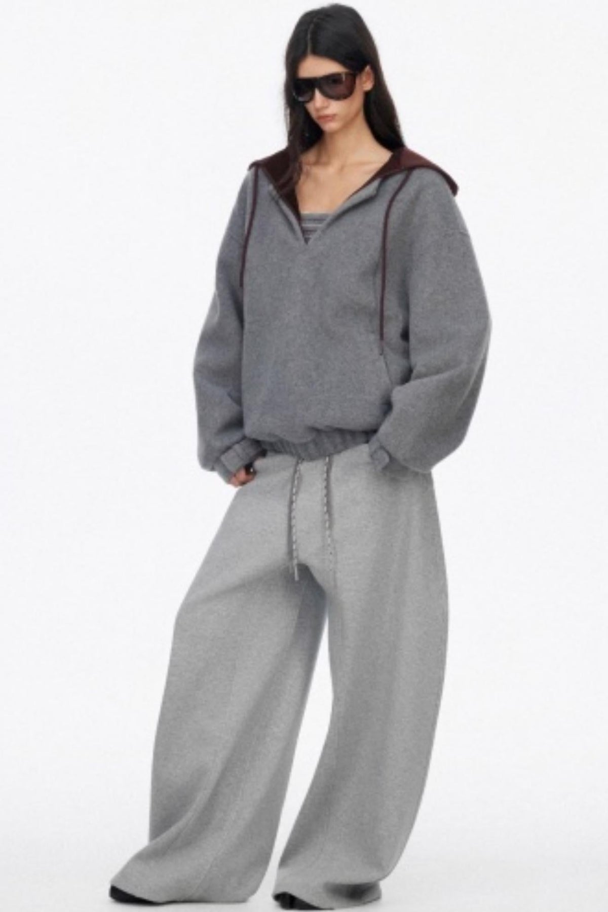 Loose Wool V-Neck Knit Sweatshirt