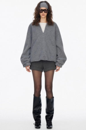 Loose Wool V-Neck Knit Sweatshirt