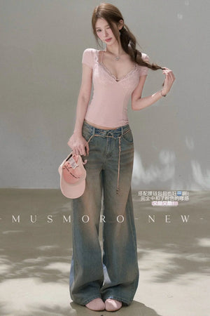 Low-Rise Complex Denim Pants