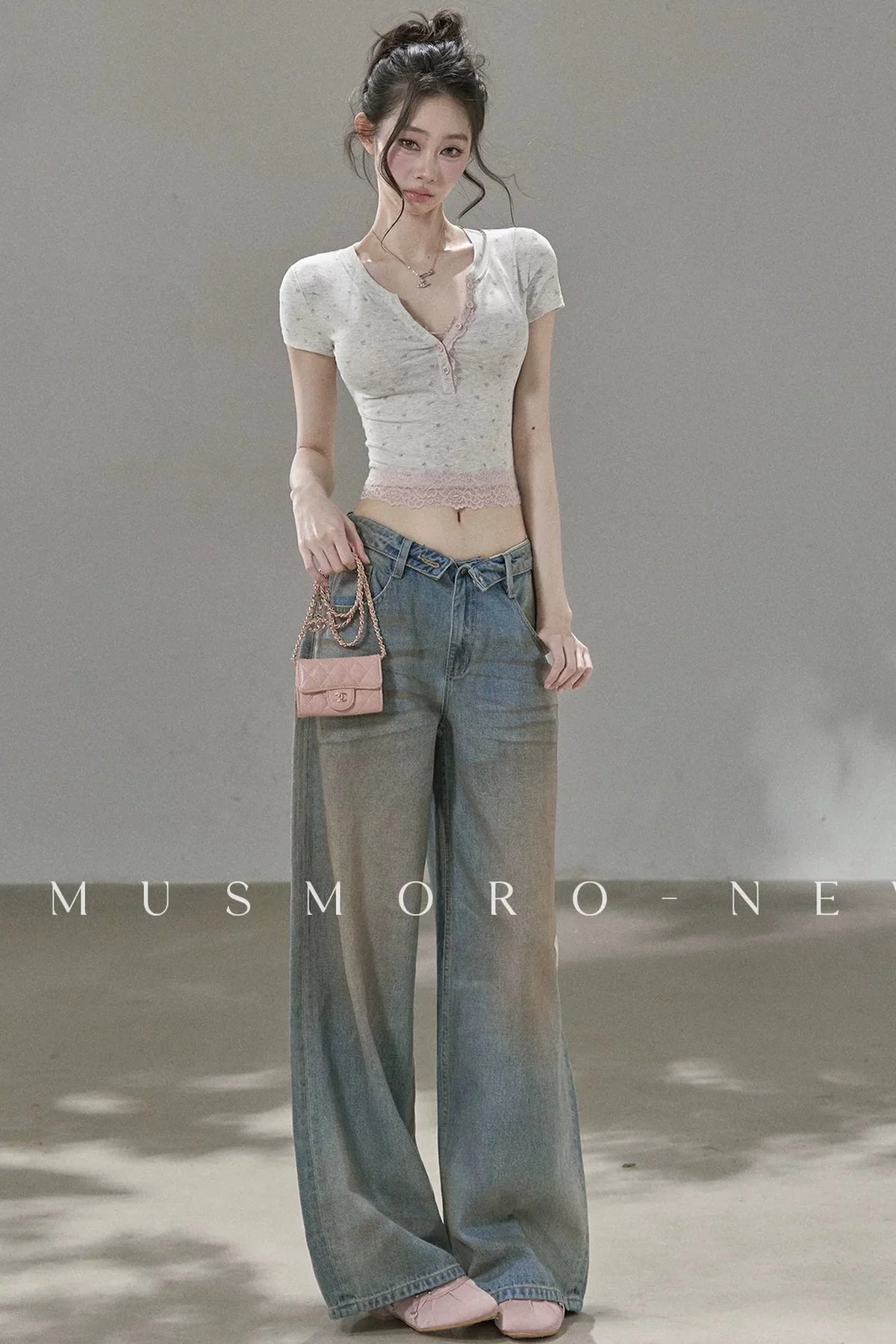 Low-Rise Complex Denim Pants