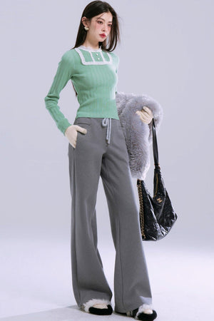 Low-Rise Straight Velvet Warm Pants