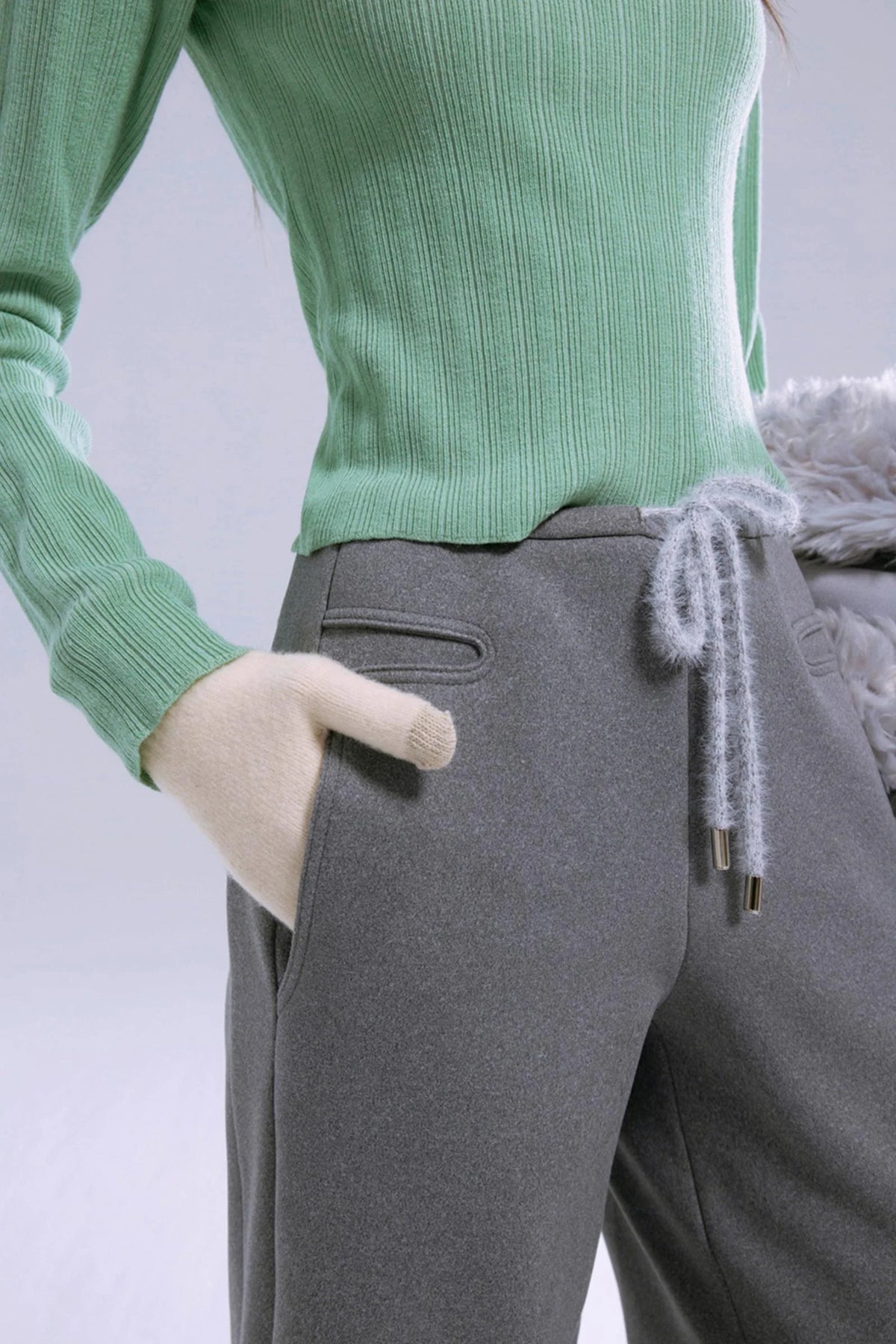 Low-Rise Straight Velvet Warm Pants