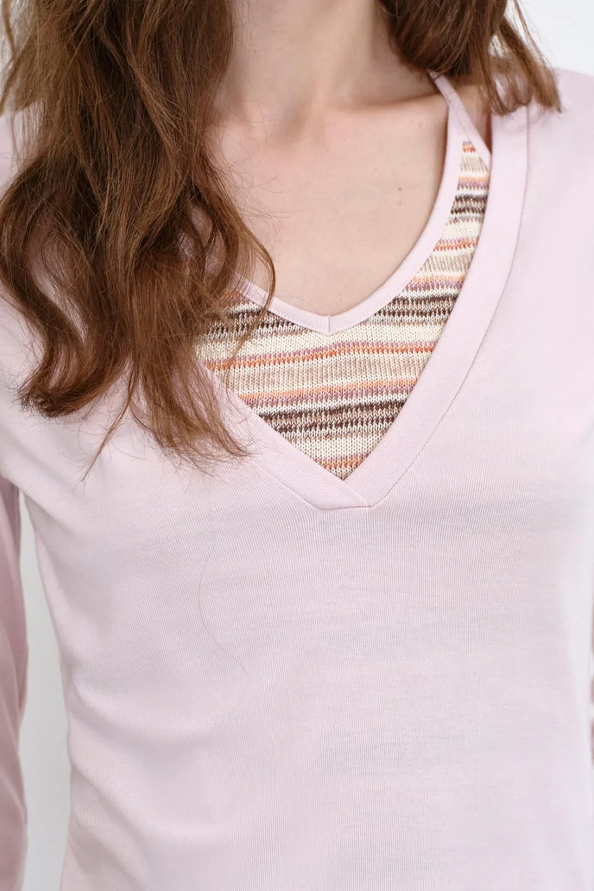 Low-Saturation Striped Layered Top