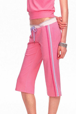Low-Waist Color-Block Drawstring Knit Capri Pants