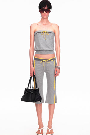 Low-Waist Color-Block Drawstring Knit Capri Pants
