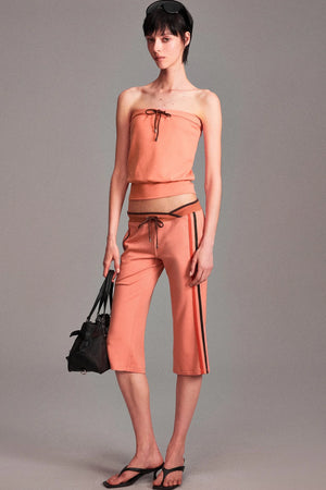 Low-Waist Color-Block Drawstring Knit Capri Pants