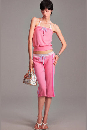 Low-Waist Color-Block Drawstring Knit Capri Pants