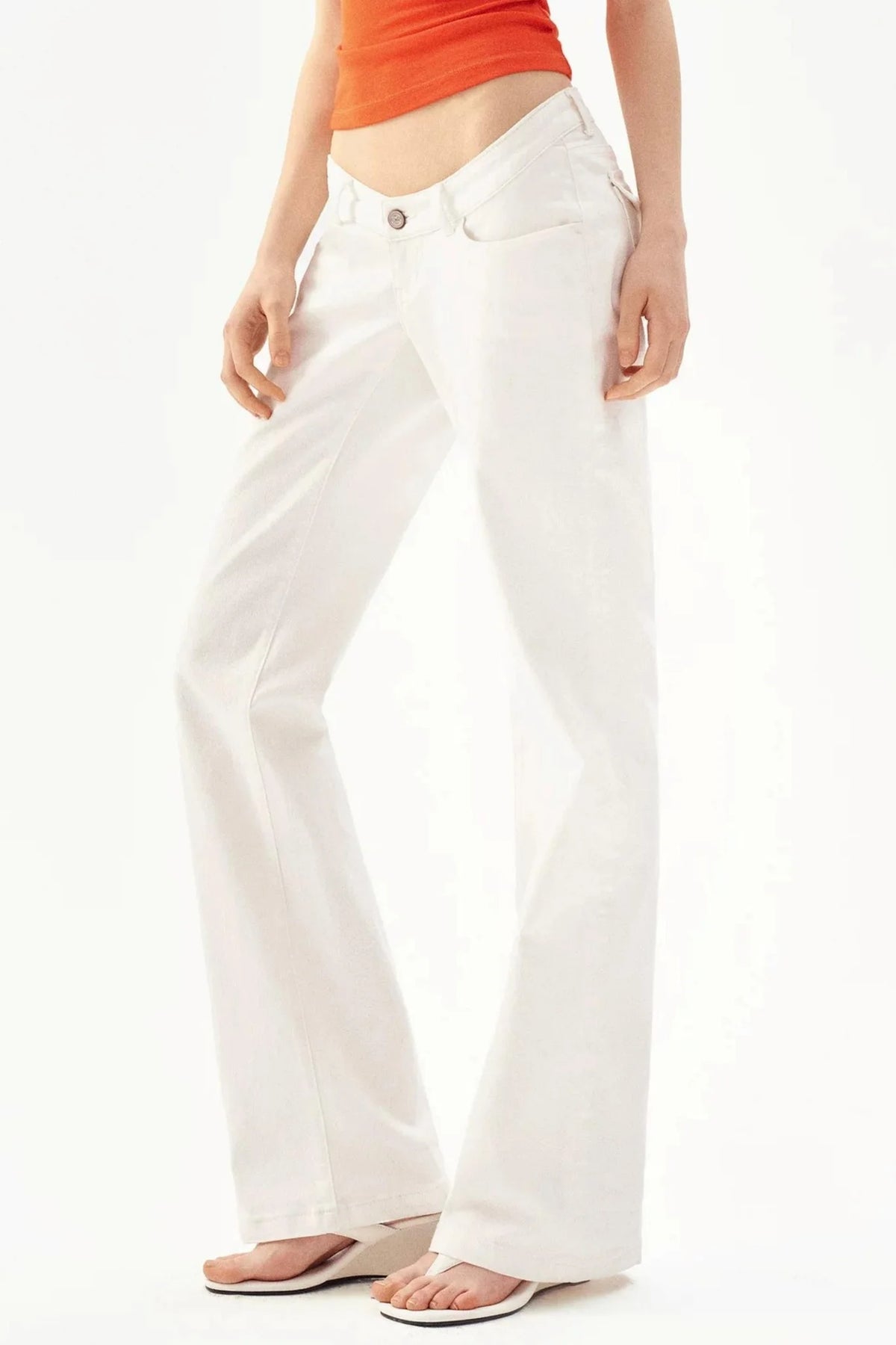 Low Waist Flare Cotton Pants