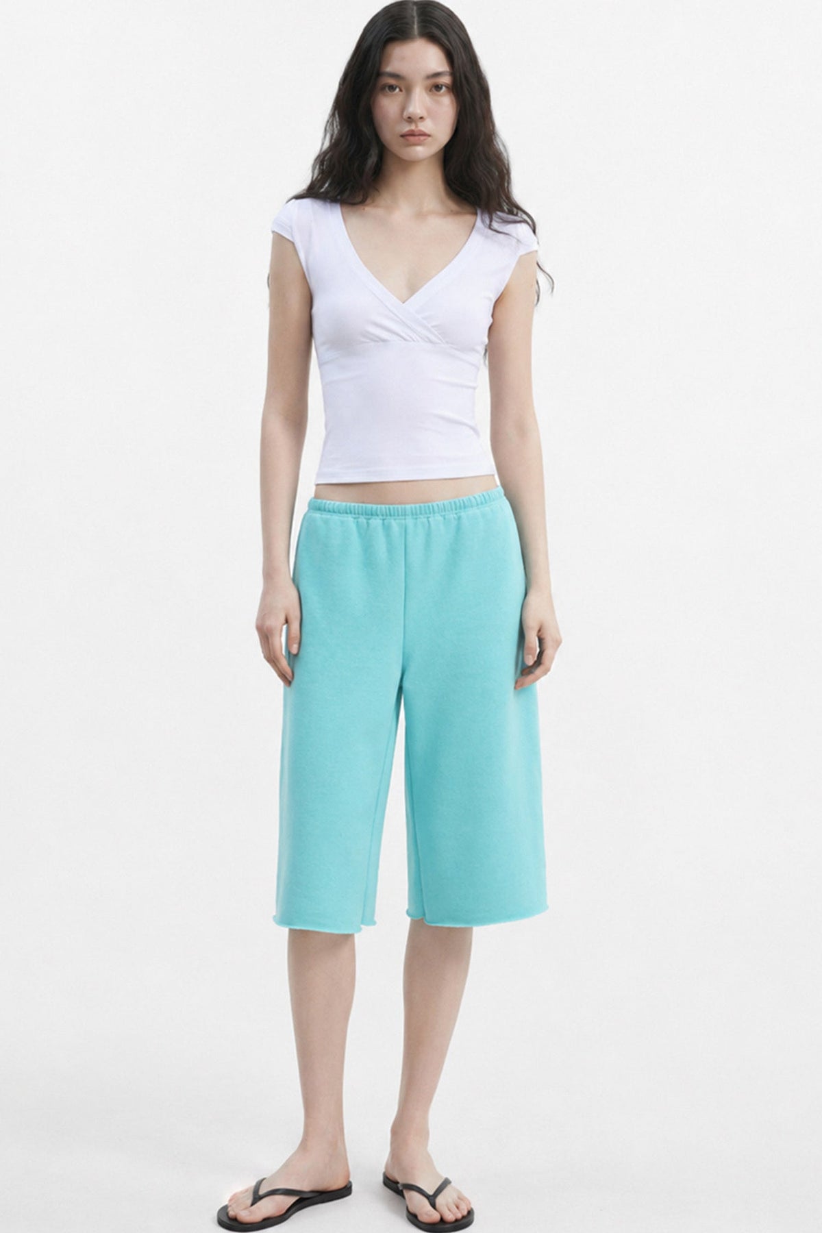 Low-Waist Frayed Straight-Leg Terry Sweatpants