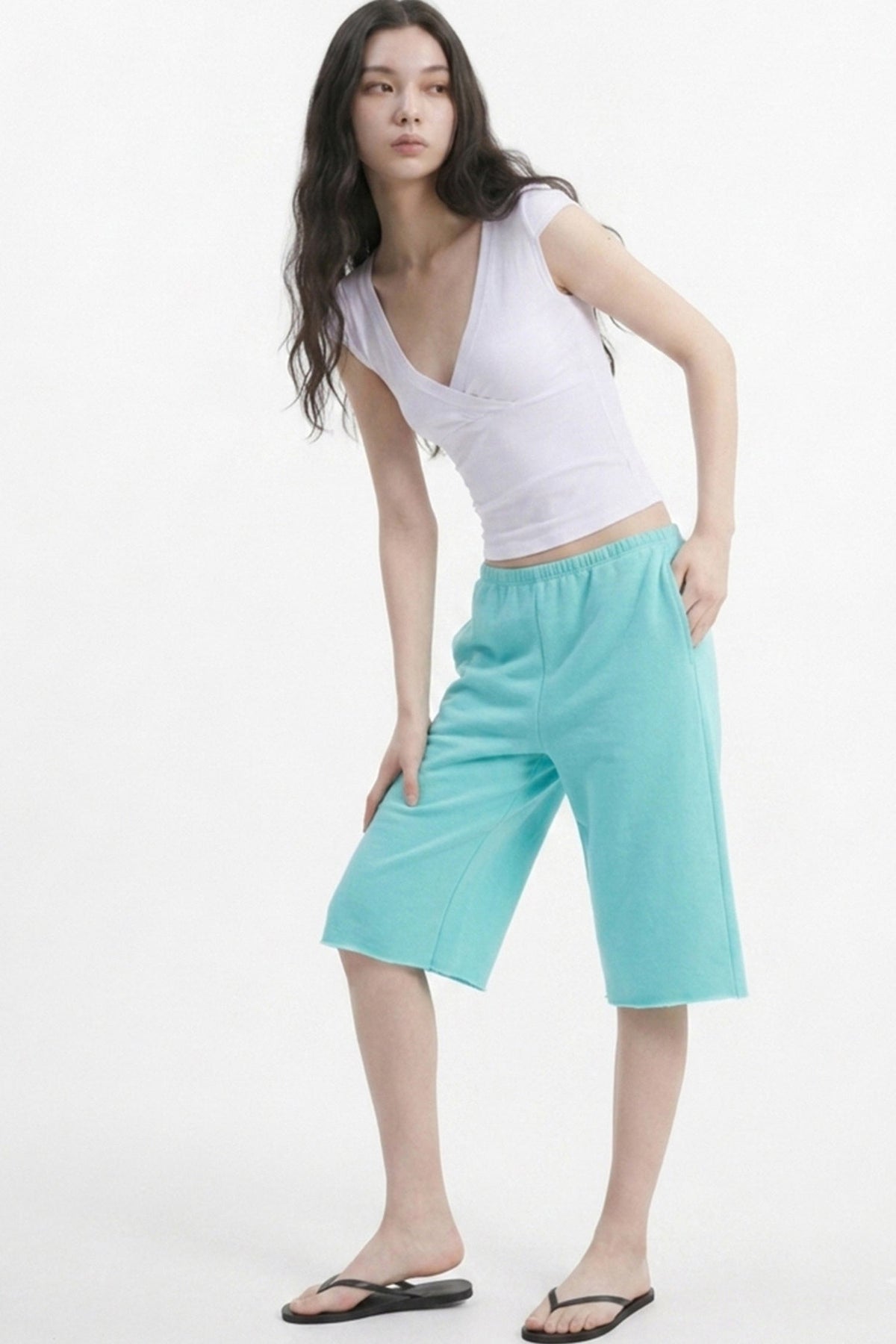 Low-Waist Frayed Straight-Leg Terry Sweatpants